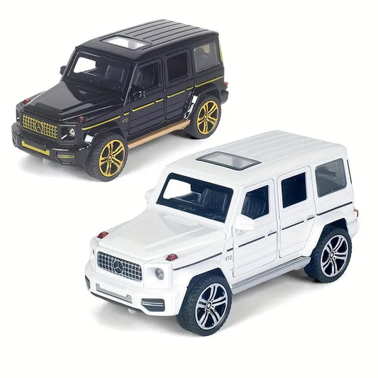 UNDER THE BAUBLES 1:32 scale alloy die-cast car model in black and golden or white finish, with chrome accents, open hood, and detailed interior for luxury display