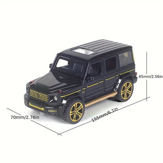 UNDER THE BAUBLES 1:32 scale alloy die-cast car model in black and golden or white finish, with chrome accents, open hood, and detailed interior for luxury display