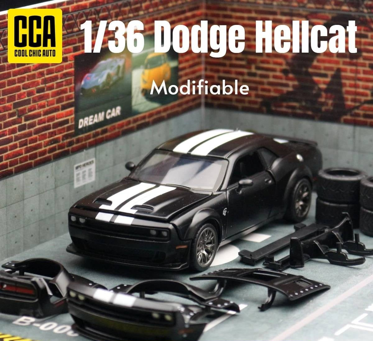 1:36 Black Dodge Challenger SRT Hellcat Alloy Modified Car