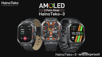 HainoTeko-3 AMOLED Display Waterproof Smart Watch With 3 Pair Straps and Charging Cable For Men's