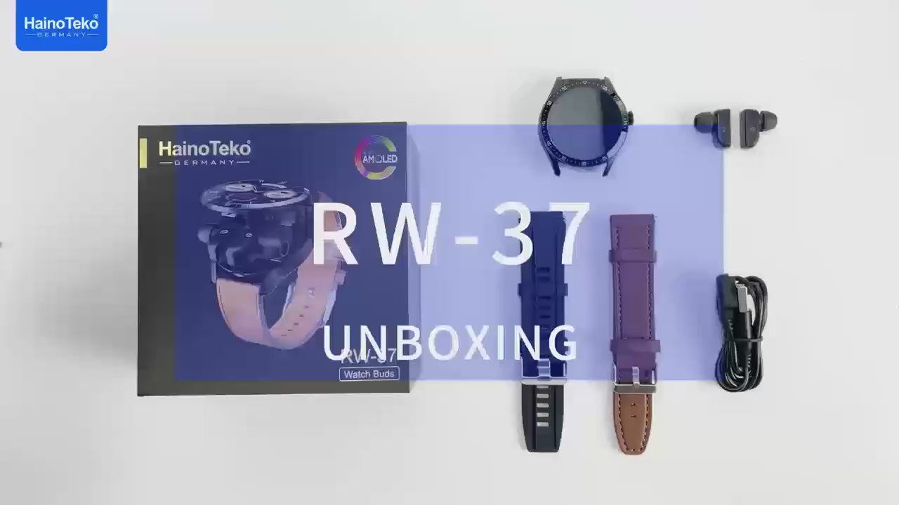 HainoTeko Germany RW37 Watch Buds Large Screen Round Shape Smart Watch and Bluetooth Earbuds With 2 Pair Straps