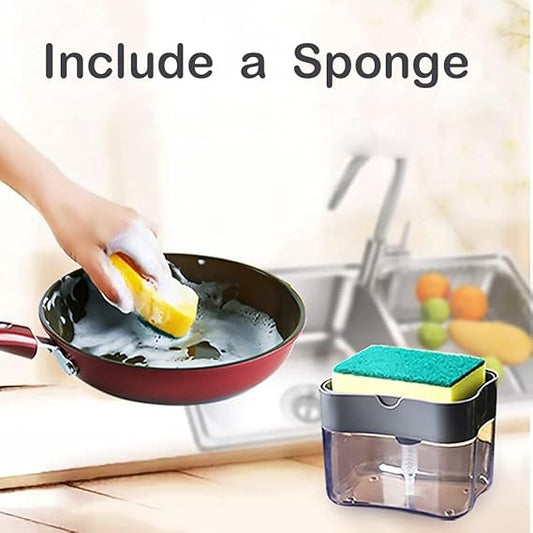 1pc Dish Soap Dispenser And Sponge Holder, Dish Washing Liquid Press Box, Dispenser Box For Bathroom, Sink Press Soap Dispenser, No Sponge, Bathroom