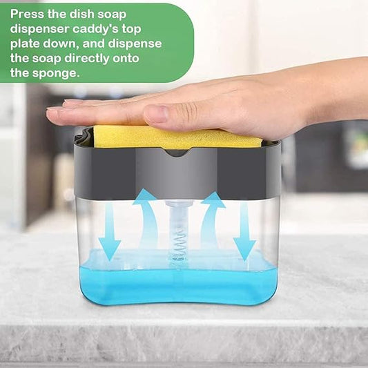 1pc Dish Soap Dispenser And Sponge Holder, Dish Washing Liquid Press Box, Dispenser Box For Bathroom, Sink Press Soap Dispenser, No Sponge, Bathroom