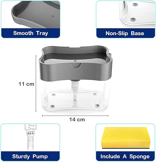 1pc Dish Soap Dispenser And Sponge Holder, Dish Washing Liquid Press Box, Dispenser Box For Bathroom, Sink Press Soap Dispenser, No Sponge, Bathroom