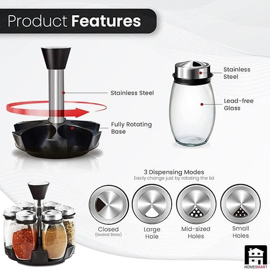 7PC Revolving Spice Rack Spinner Countertop | Spice Organizing Jars Glass Jar Bottles For Herbs, Salt, Spices And More | Spice Jars