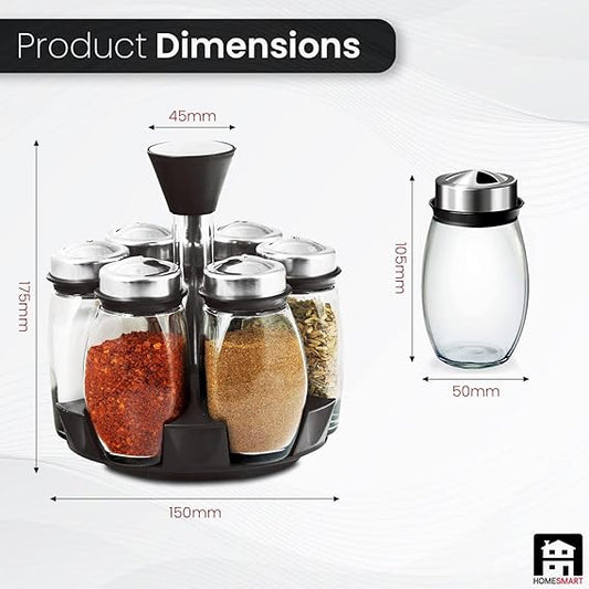 7PC Revolving Spice Rack Spinner Countertop | Spice Organizing Jars Glass Jar Bottles For Herbs, Salt, Spices And More | Spice Jars