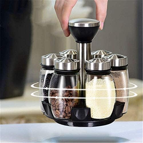 7PC Revolving Spice Rack Spinner Countertop | Spice Organizing Jars Glass Jar Bottles For Herbs, Salt, Spices And More | Spice Jars