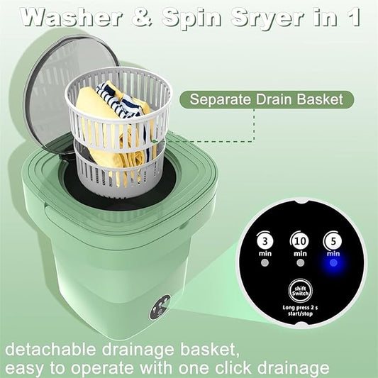 portable washing machine - mini washer with dryer - foldable small laundry with spin dryer for baby clothes, underwear and socks - Folding washing