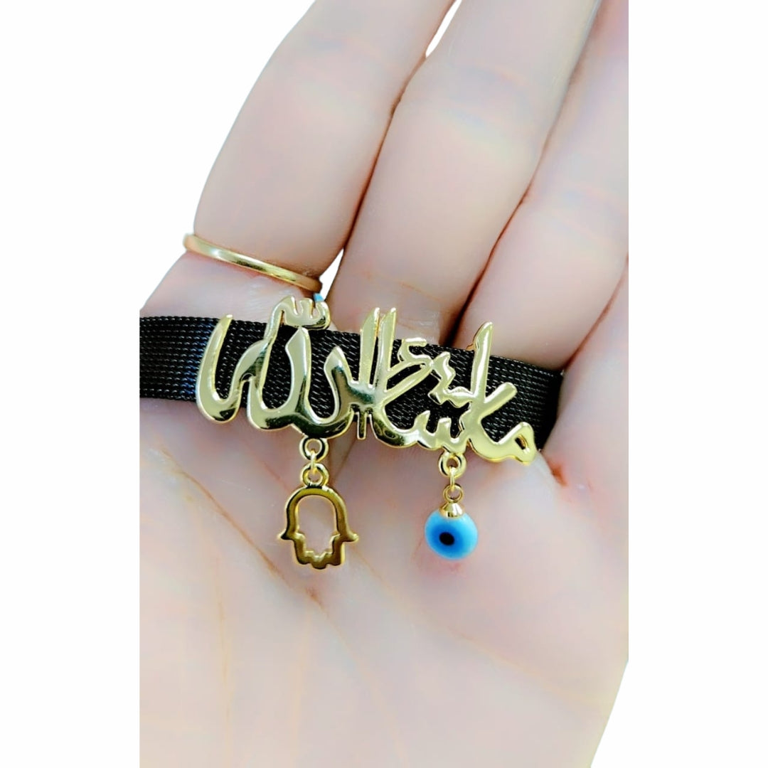 18K Gold Plated Bracelet With Evil Eye Tussles