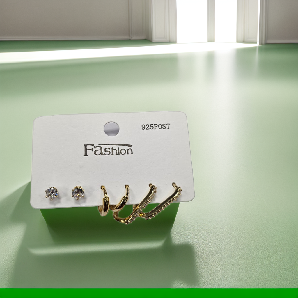 18K Gold Plated 6 Pieces Earring Set