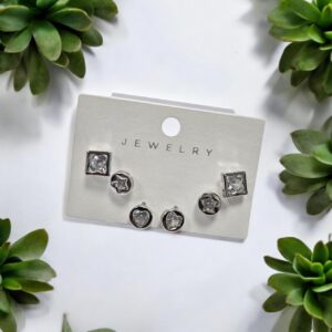 18K White Gold Plated 6 Pieces Earring Set