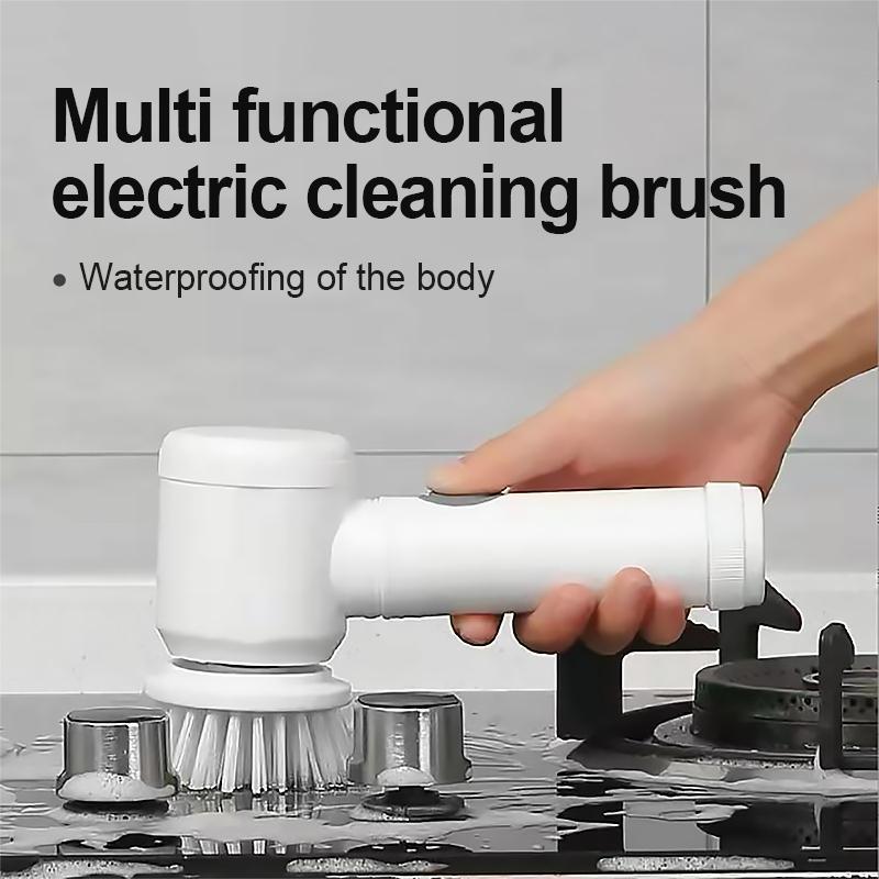 1 Set, 5-in-1 Electric Spin Scrubber With 5 Replaceable Brush Head with USB Rechargeable Kitchen Cleaner and Dishwasher