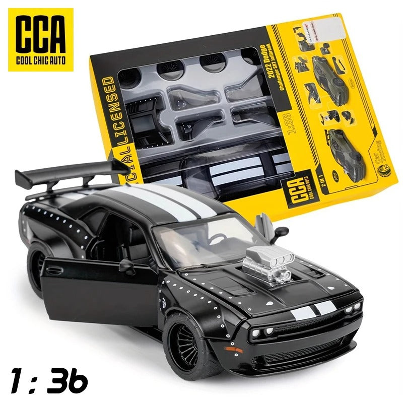 1:36 Black Dodge Challenger SRT Hellcat Alloy Modified Car